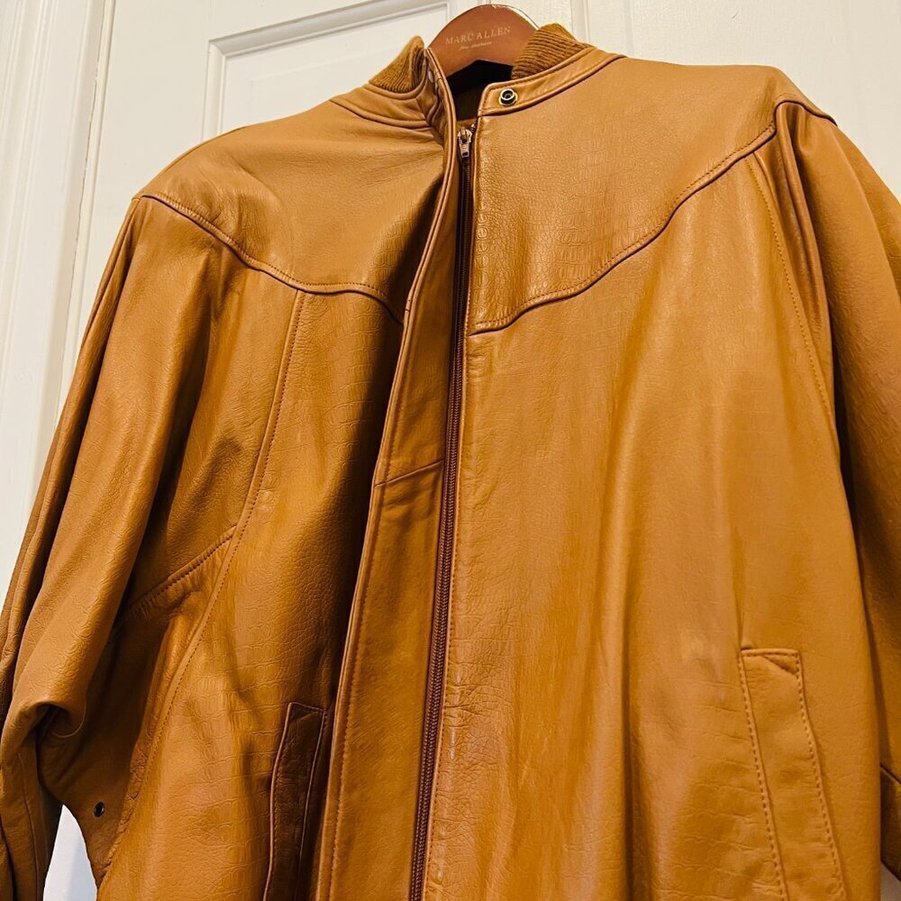 Vintage 80s 90s ETIENNE AIGNER Womens L Leather Bomber Jacket Cognac Brown 12 - Picture 8 of 16